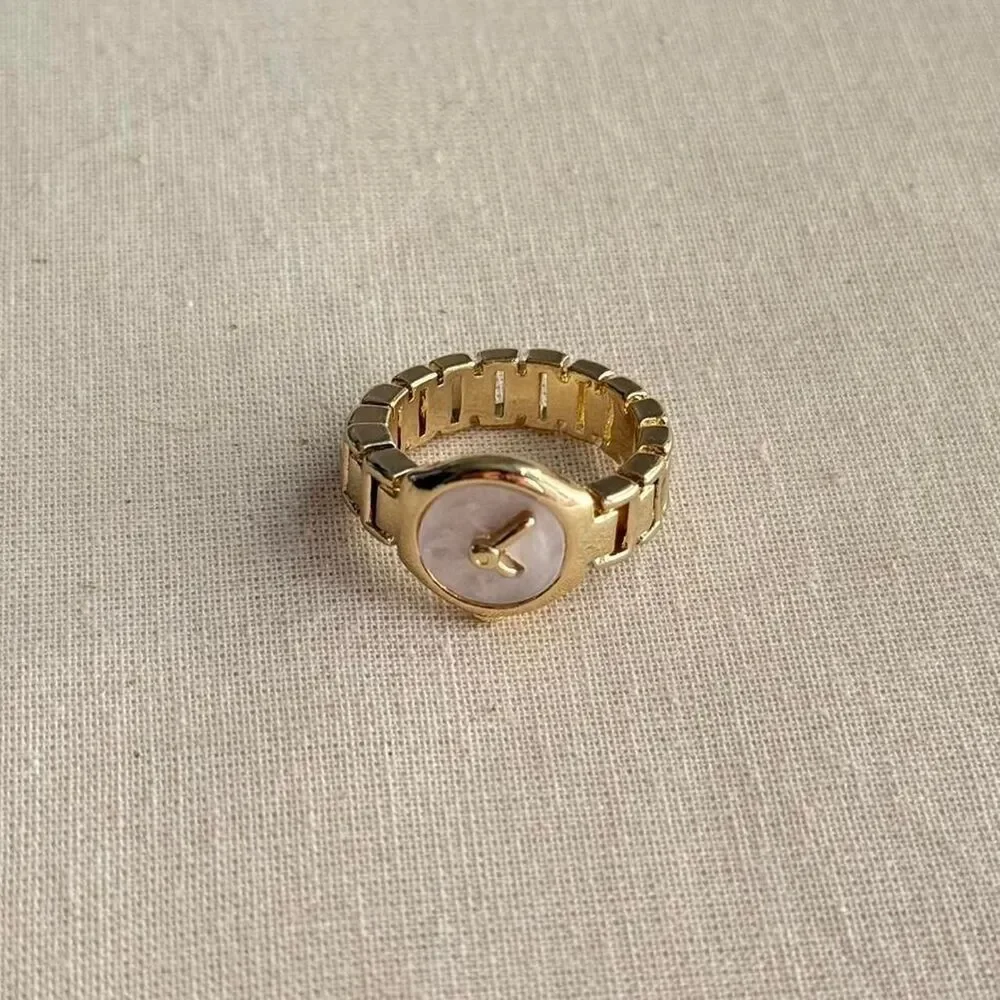 y2k 2000s gold clock watch ring